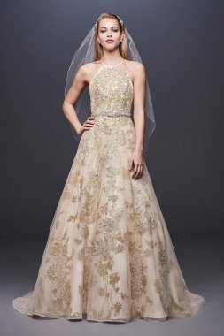 Allover Lace Applique Halter Ball Gown SWG801