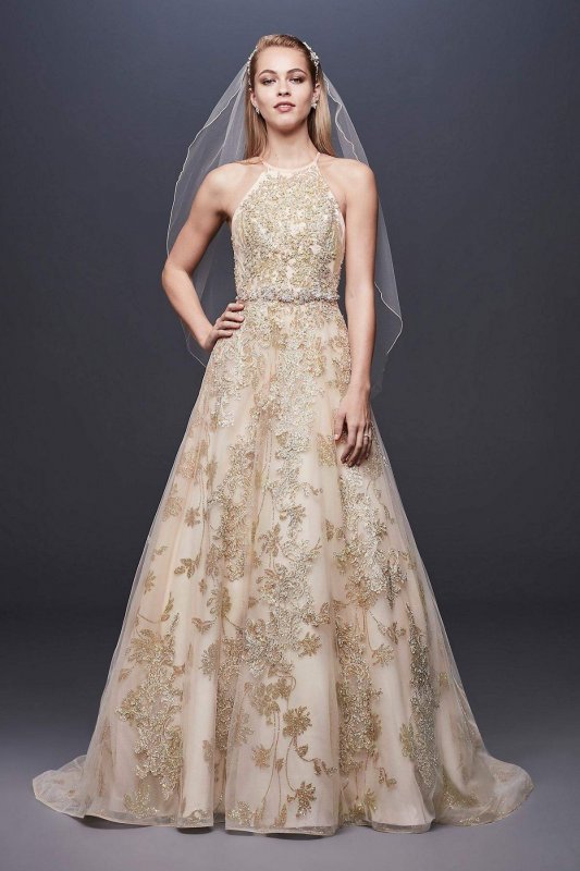 Allover Lace Applique Halter Ball Gown SWG801