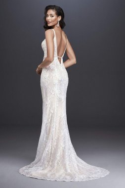 Sequin Lace Sheath Wedding Dress with Crystal Belt SWG819
