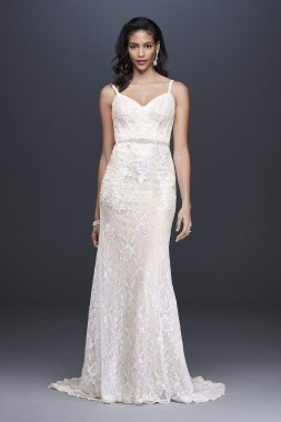 Sequin Lace Sheath Wedding Dress with Crystal Belt SWG819