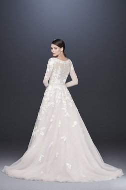 Illusion Sleeve Plunging Ball Gown Wedding Dress SWG820