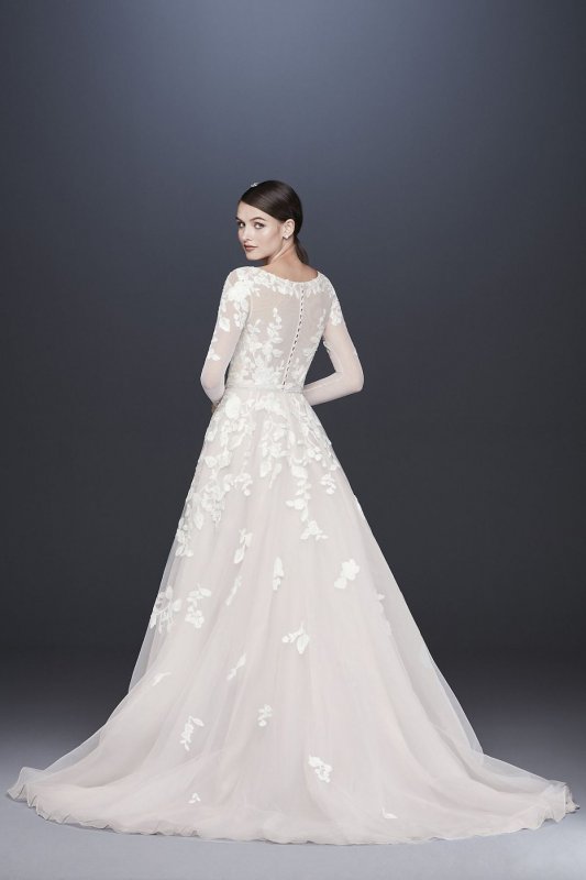 Illusion Sleeve Plunging Ball Gown Wedding Dress SWG820