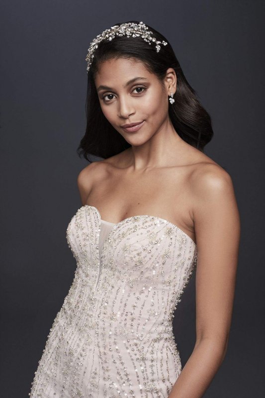Beaded Tulle Sweetheart Trumpet Wedding Dress SWG823