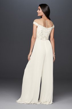 Beaded Illusion Off-the-Shoulder Wedding Jumpsuit SWG826