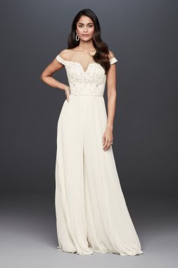 Beaded Illusion Off-the-Shoulder Wedding Jumpsuit SWG826