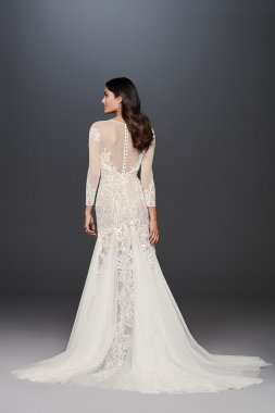Illusion Applique and Tulle Godet Wedding Dress SWG827