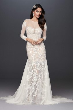 Illusion Applique and Tulle Godet Wedding Dress SWG827