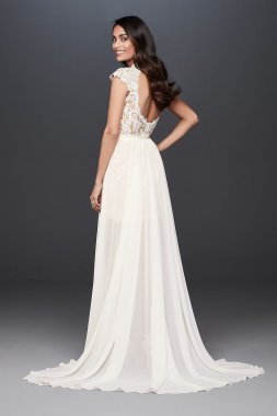 High-Neck Lace Bodice Wedding Dress with Overskirt SWG828