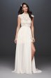 High-Neck Lace Bodice Wedding Dress with Overskirt SWG828