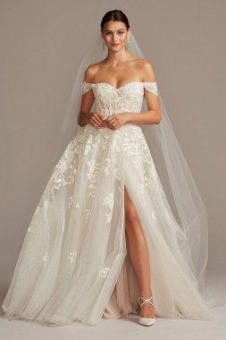 Floral Tulle Wedding Dress with Removable Sleeves SWG834