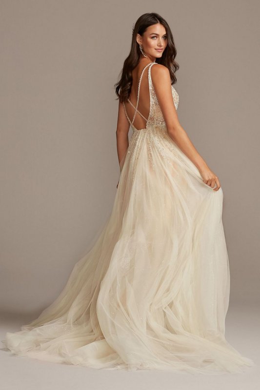Beaded Bodice Plunging-V Illusion Wedding Dress SWG837