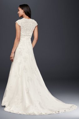 Cap Sleeve Lace Over Satin Wedding Dress Collection T3299