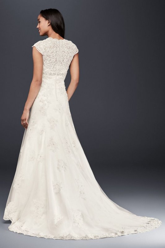 Cap Sleeve Lace Over Satin Wedding Dress Collection T3299