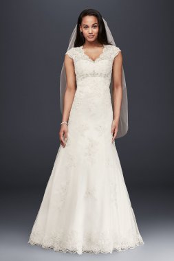 Cap Sleeve Lace Over Satin Wedding Dress Collection T3299