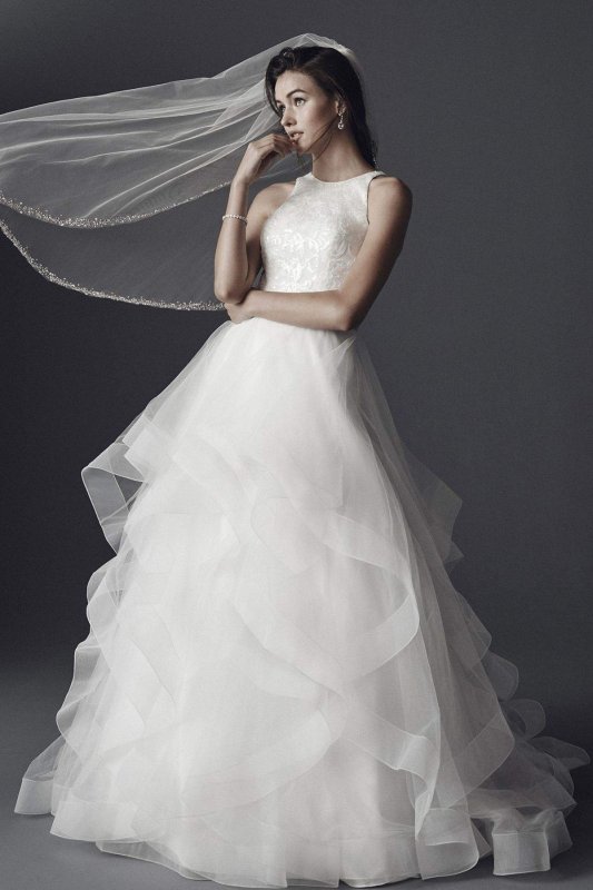 Floral Sequin Ball Gown with Horsehair Trim Collection V3901