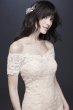 Off the Shoulder Lace Sheath Wedding Dress V3958