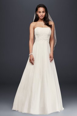 Soft Chiffon Wedding Dress with Beaded Lace Detail Collection V9743