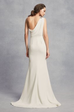 One-Shoulder Sheath Wedding Dress with Crystals VW351434