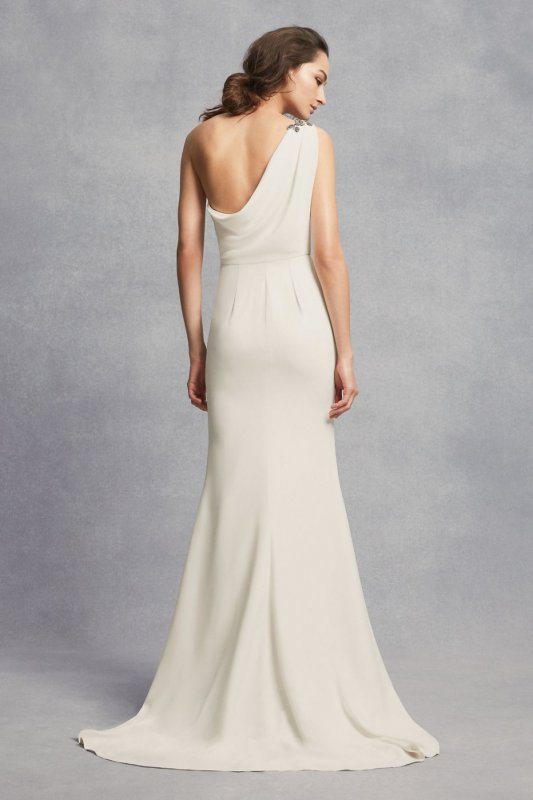 One-Shoulder Sheath Wedding Dress with Crystals VW351434