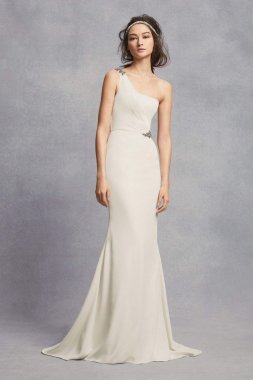 One-Shoulder Sheath Wedding Dress with Crystals VW351434