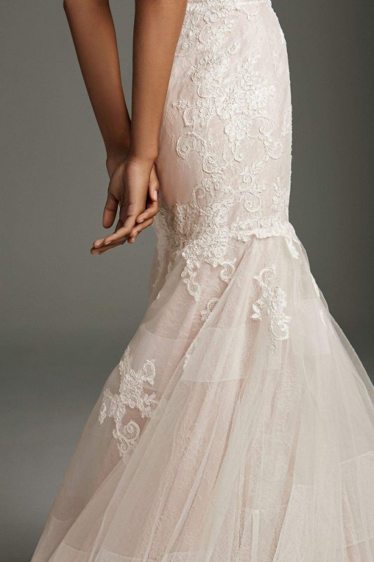 Lace Trumpet Wedding Dress with Banded Skirt VW351461
