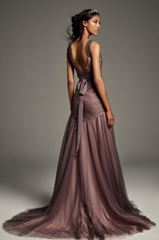 Pleated Tulle Wedding Dress with Grosgrain Waist VW351462