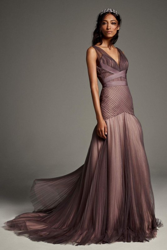 Pleated Tulle Wedding Dress with Grosgrain Waist VW351462