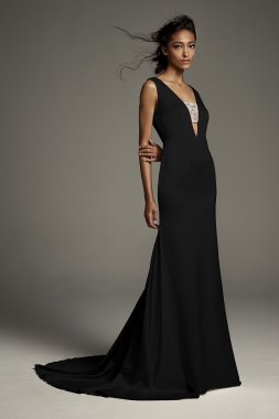 Crepe-Back Satin Gown with Encrusted Bandeau VW351465