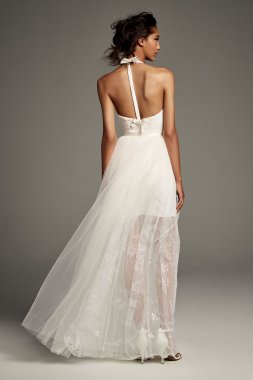 Crepe Mini Dress with Sequined Tulle Overskirt VW351474