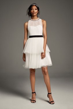 Illusion High-Neck Tiered Tulle Short Dress VW351478