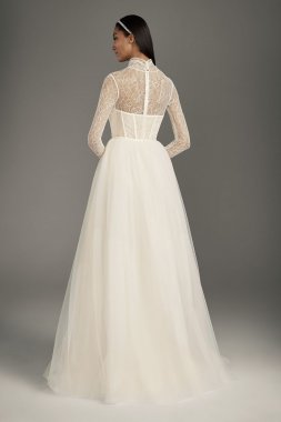 High-Neck Lace and Tulle Corset Wedding Dress VW351482