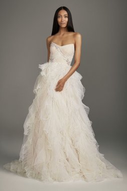 Jeweled Applique Pleated Organza Wedding Dress VW351488