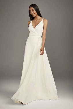 Crepe Wrap Gown with Jeweled Crisscross Low Back VW351495