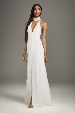 High Slit Sequin Gown With Plunging Choker Neck VW351524