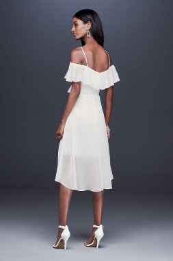 Flounced Cold Shoulder Short Faux-Wrap Dress W60034