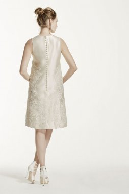 Short Mikado Dress with Sequined Lace Applique WG3706