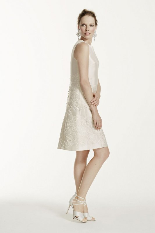 Short Mikado Dress with Sequined Lace Applique WG3706