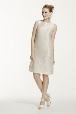 Short Mikado Dress with Sequined Lace Applique WG3706