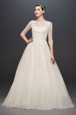 3/4 Sleeve Wedding Dress with Lace and Tulle Skirt Collection WG3742