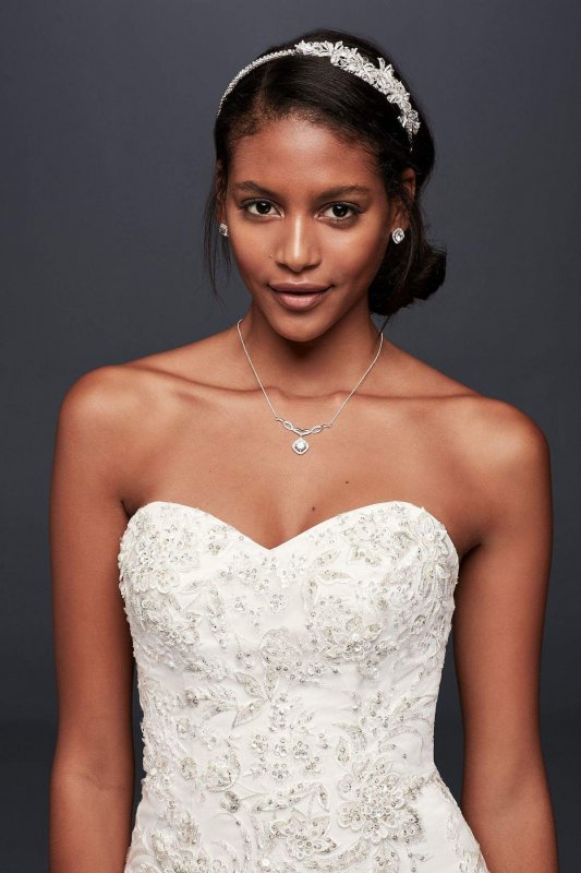 Metallic-Beaded Lace Trumpet Wedding Dress Jewel WG3839