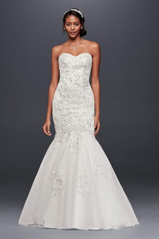 Metallic-Beaded Lace Trumpet Wedding Dress Jewel WG3839