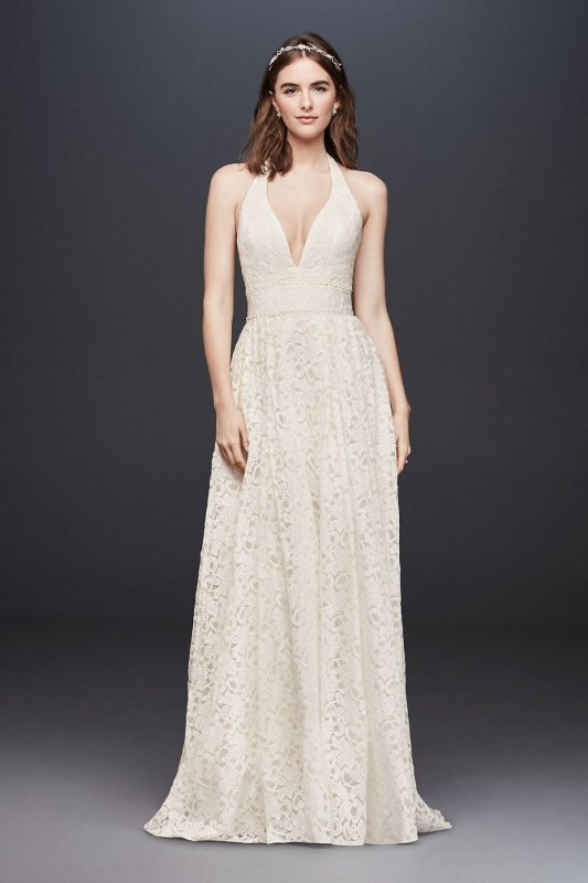 Plunging Lace Halter Ball Gown Wedding Dress WG3844