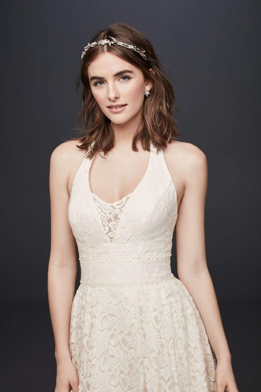 Plunging Lace Halter Ball Gown Wedding Dress WG3844