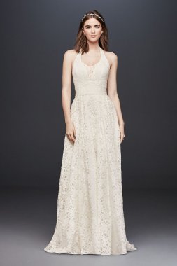Plunging Lace Halter Ball Gown Wedding Dress WG3844