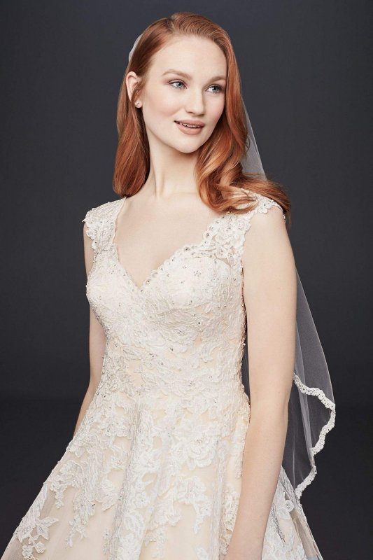 Scalloped V-Neck Lace and Tulle Wedding Dress Collection WG3850