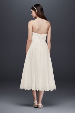 Dotted Tulle Tea-Length Wedding Dress with Lace WG3858