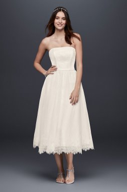 Dotted Tulle Tea-Length Wedding Dress with Lace WG3858