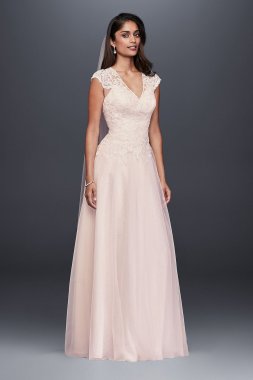 Tulle-Over-Lace V-Neck A-Line Wedding Dress Collection WG3859