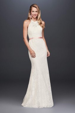 Illusion Lace Halter Sheath Wedding Dress WG3883