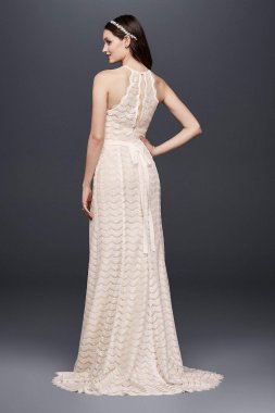 Eyelash Lace Halter Sheath Wedding Dress WG3884